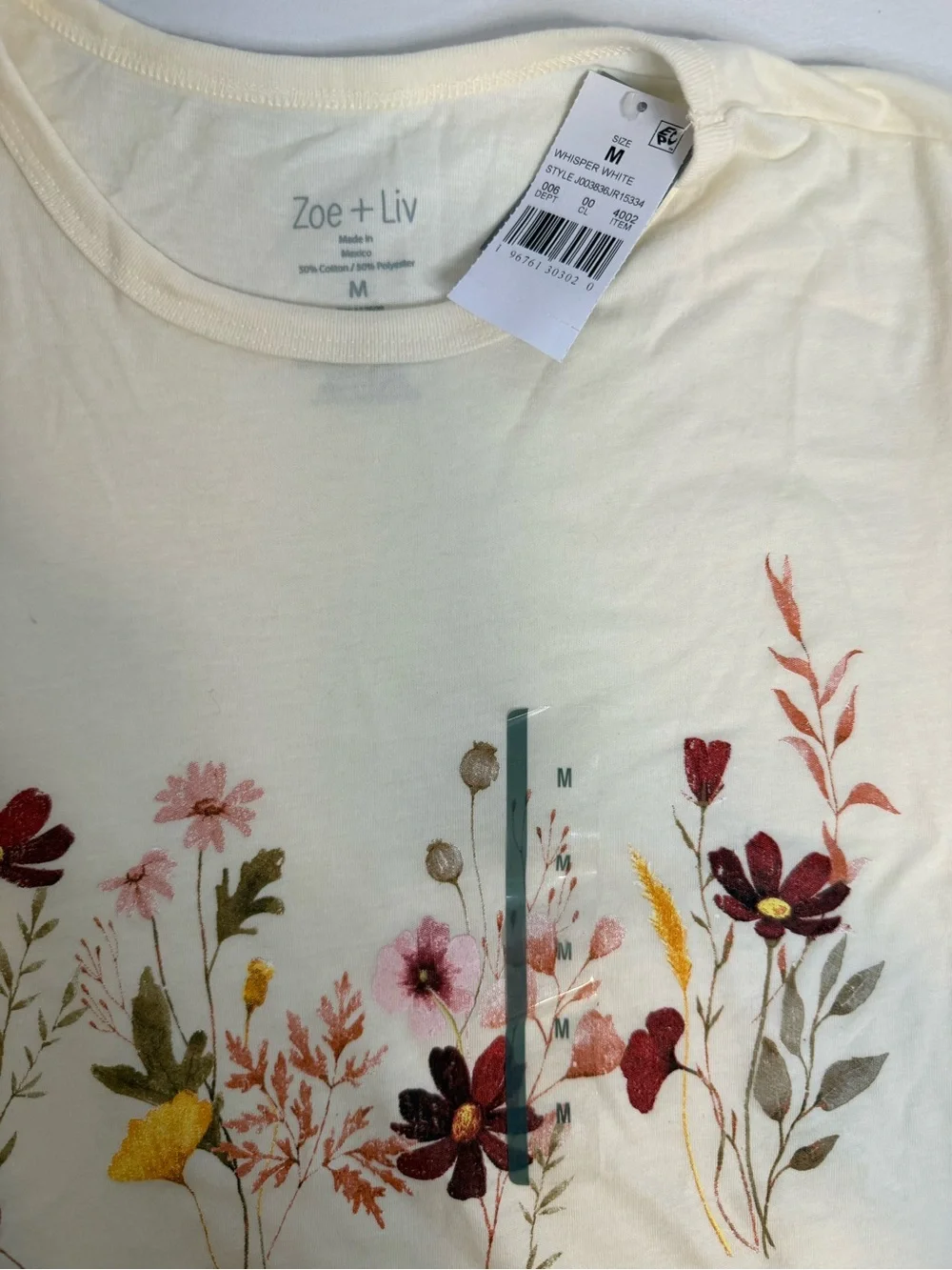 Zoe + Liv NWT Floral Graphic Tee Cream Size Medium Cottagecore Boho